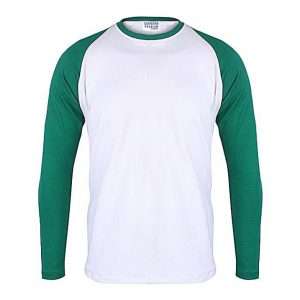 Round Neck Long Sleeve Green and White Color T-Shirt